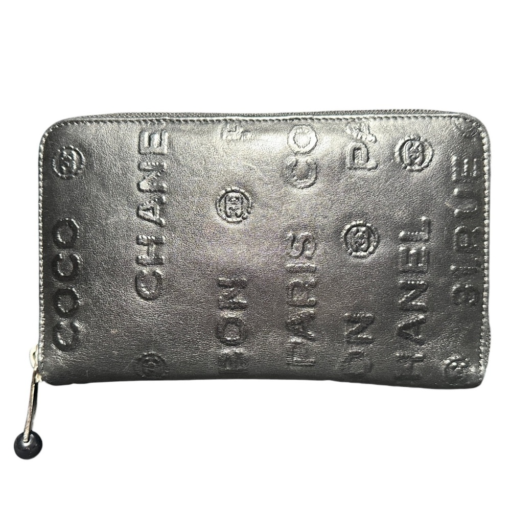 CHANEL Ultimate Leather Embossed Zip Around Travel Wallet